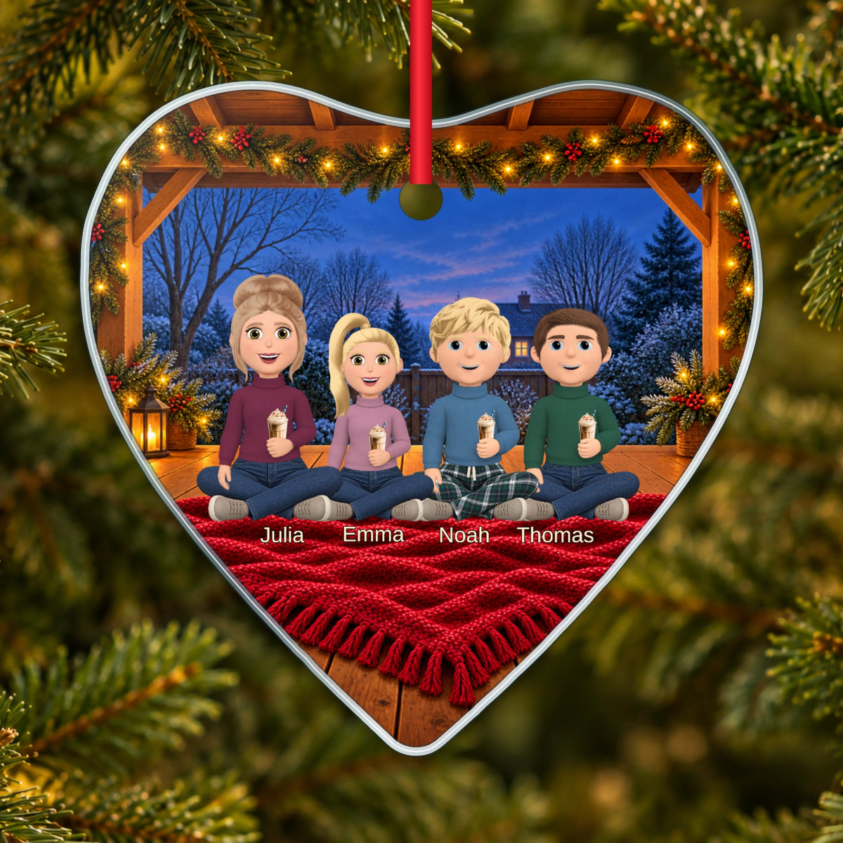 [NL] cozy heart — gepersonaliseerd glazen kerstornament met gezin in de kerstboom